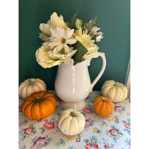 White‎ Ceramic Farmhouse Pitcher Vase Rustic Flower Decor Cottagecore Style